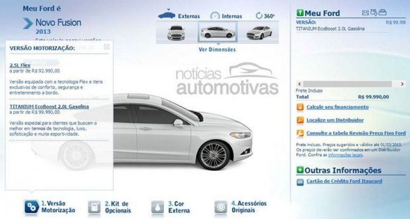 NOVO FUSION TEM CONFIGURADOR ONLINE E VERSÃO 2.0 TITANIUM A PARTIR DE 99.990 REAIS